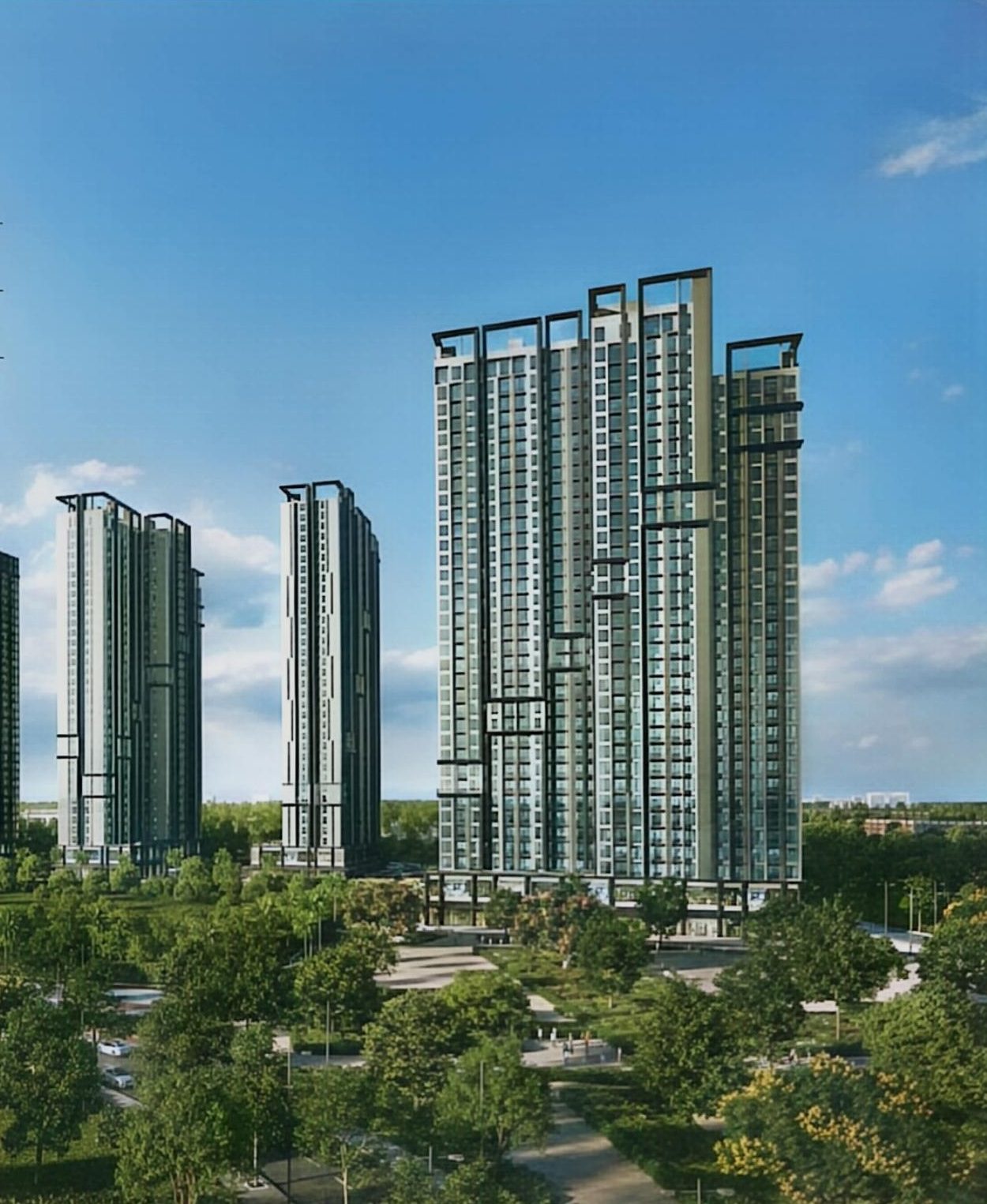 Phối cảnh tòa tháp giữa công viên