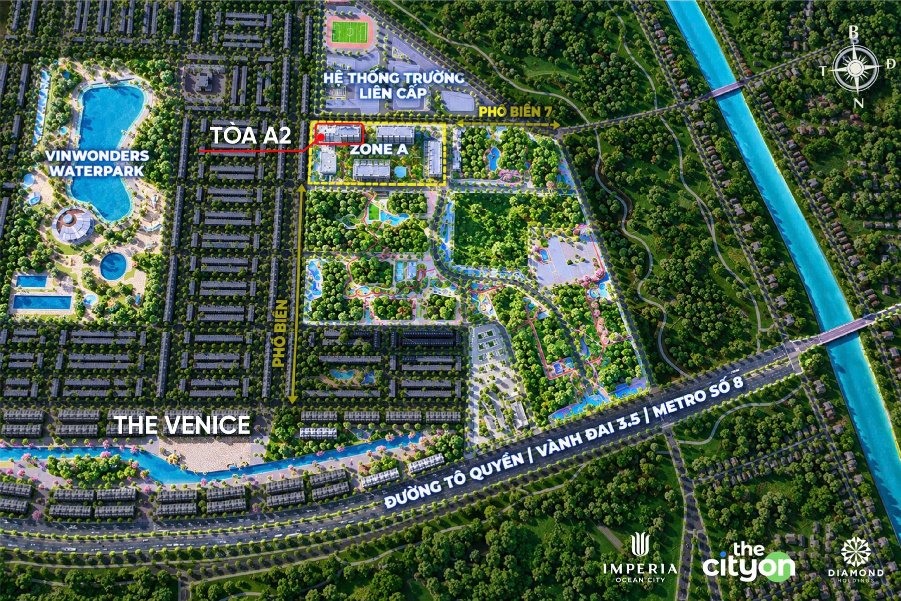 Bản đồ vị trí Tòa A2 The Cityon trong Imperia Ocean City